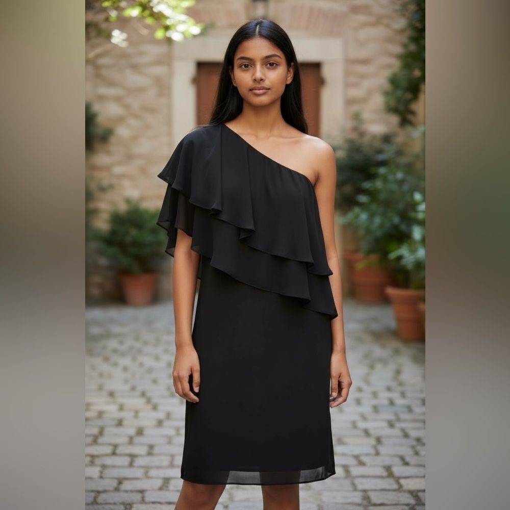 Thomas Wylde Black One Shoulder Asymmetric Layered Dress – Size 4 NWT